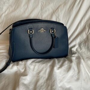 Coach Navy Savannah Pebbled Leather Satchel with Gold Hardware